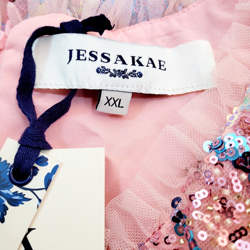 NWT JESSAKAE Beaded Sequins Tulle Flutter Sleeve Decadence Midi Dress XXL New - Picture 10 of 16